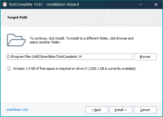 TestComplete Installation Wizard - Choose Destination Location TestComplete Installation Wizard - Choose Destination Location