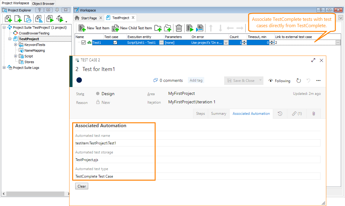 Assigning TestComplete tests to test cases What's New in TestComplete 14.20: Assigning TestComplete tests to test cases