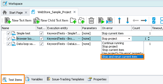 Re-running a test item Re-running a test item