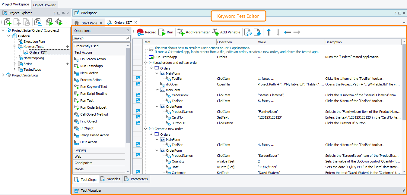 Keyword Test Editor Keyword Test Editor