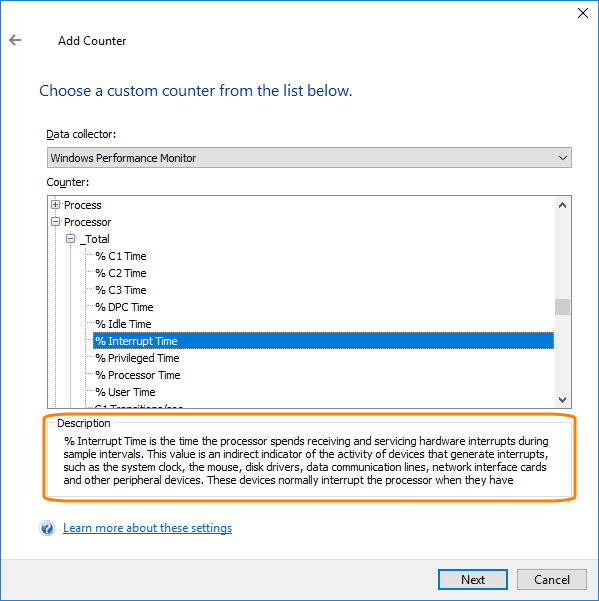 Performance counter description Performance counter description