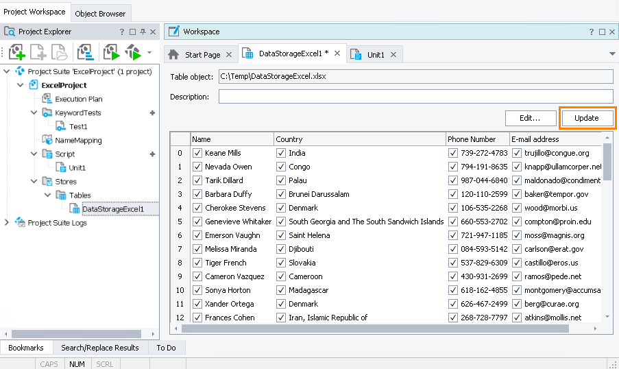 Table Element editor Table Element editor