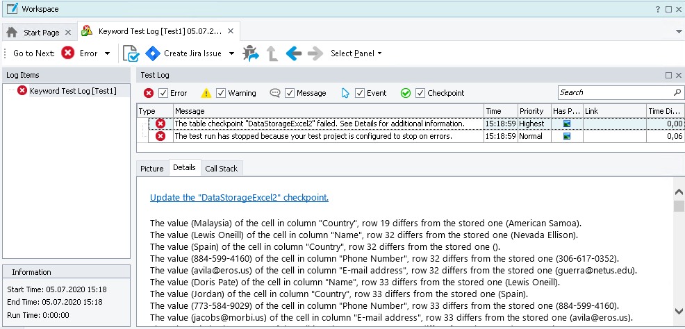 Detailed results of Excel file comparison Detailed results of Excel file comparison