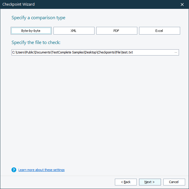File Checkpoint: Specifying File to Check File Checkpoint: Specifying a file to check