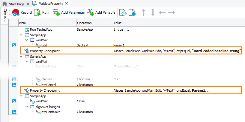 Parameterizing the Property Checkpoint operation Parameterizing the Property Checkpoint operation