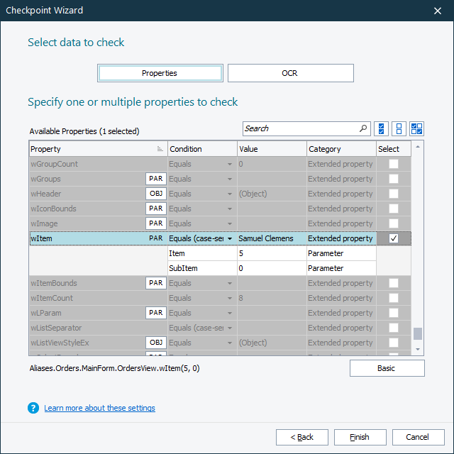 Property Checkpoint: Selecting Property Property Checkpoint: Selecting property