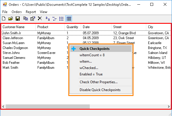 Property Checkpoint: Quick Checkpoints menu Property Checkpoint: Quick Checkpoints menu