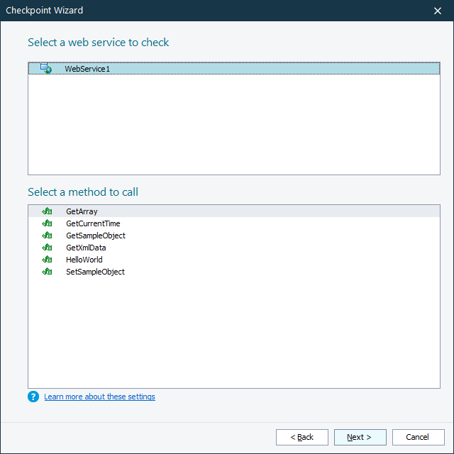 Web Service Checkpoint: Selecting Web Service Method Web Service Checkpoint: Selecting a web service method