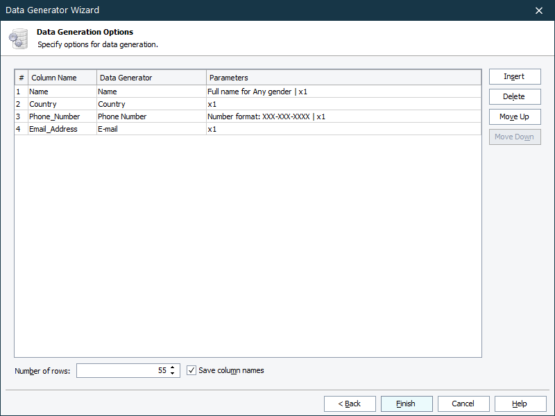 The Columns List of Generated Data The Columns List of Generated Data