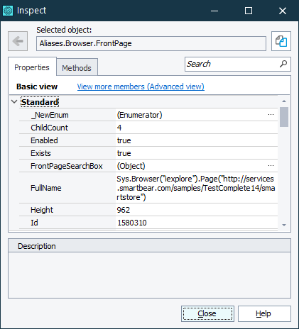 Inspect dialog Inspect dialog