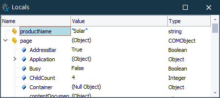 Locals panel Locals panel