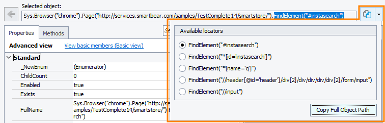 Available locators Available locators