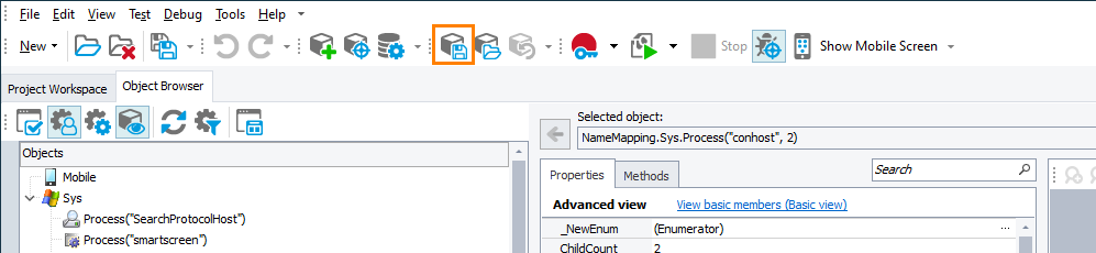 The Save/Load Snapshots toolbar The Save/Load Snapshots toolbar