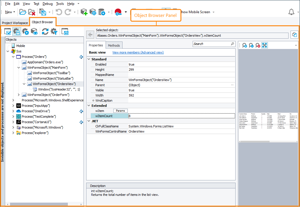 Object Browser Object Browser Panel