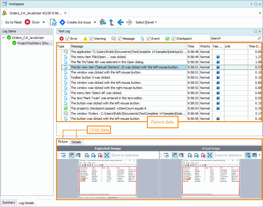 Parent and child data Parent and child data
