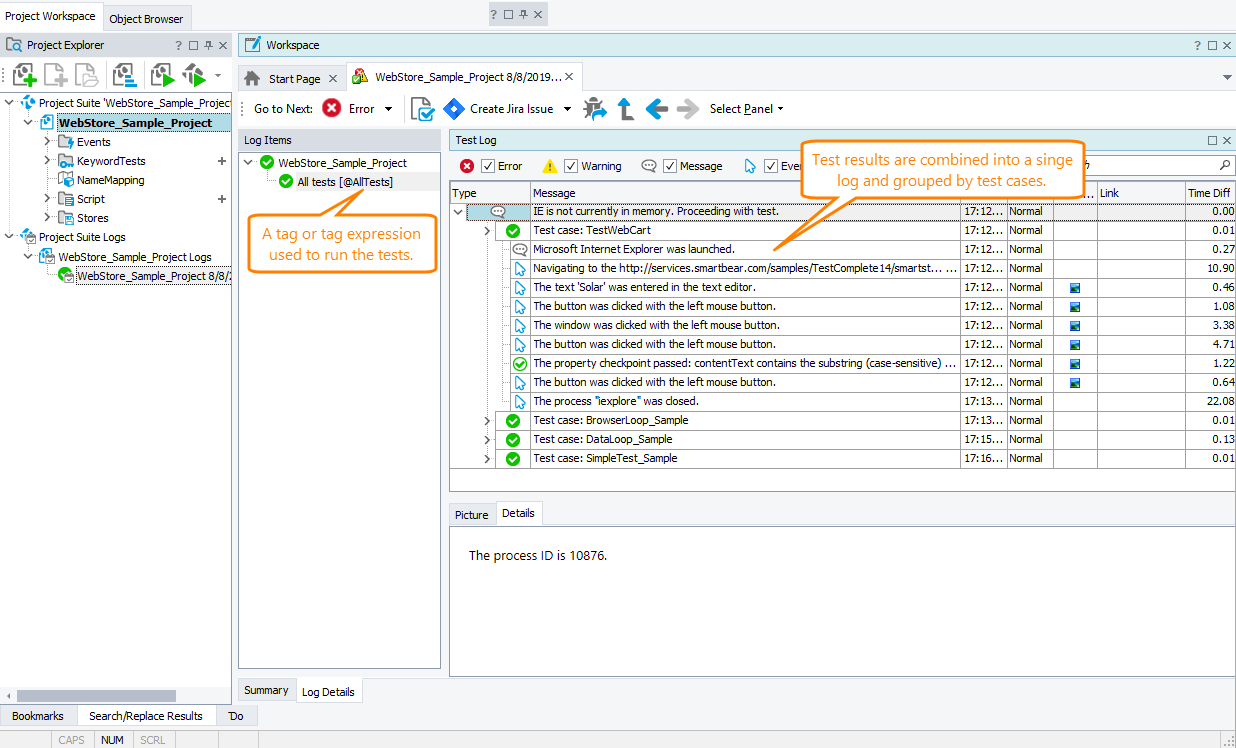 Test results Running TestComplete tests that match a tag or tag expression: Test results