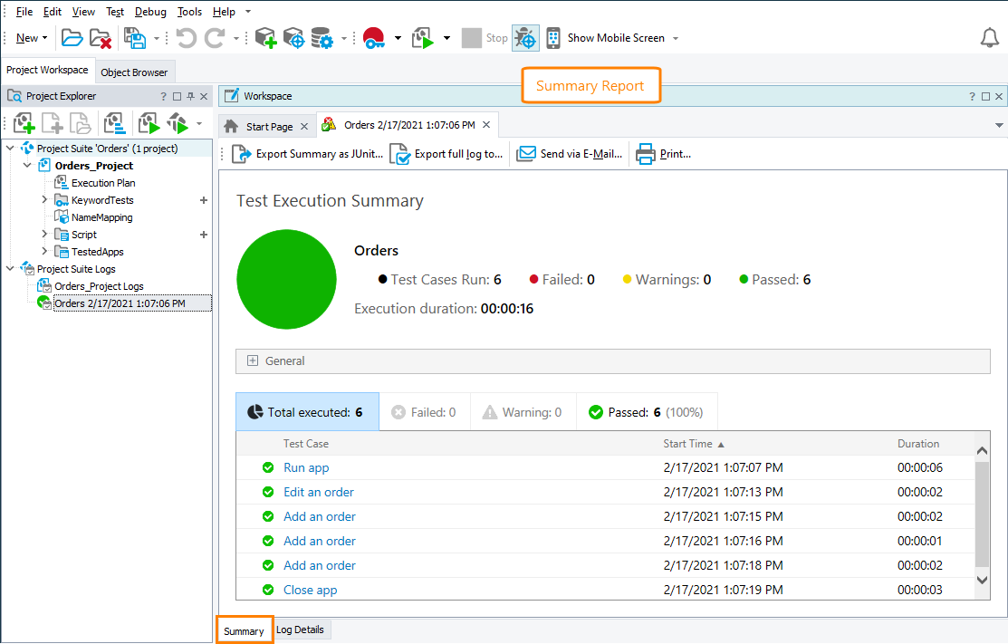 Test results in TestComplete - Summary report Test results in TestComplete - Summary report