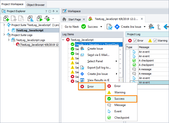 Select the type of message to which you want to navigate from the context menu Select the type of message to which you want to navigate from the context menu