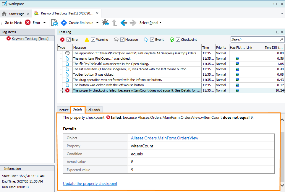 The Detail panel The Detail panel