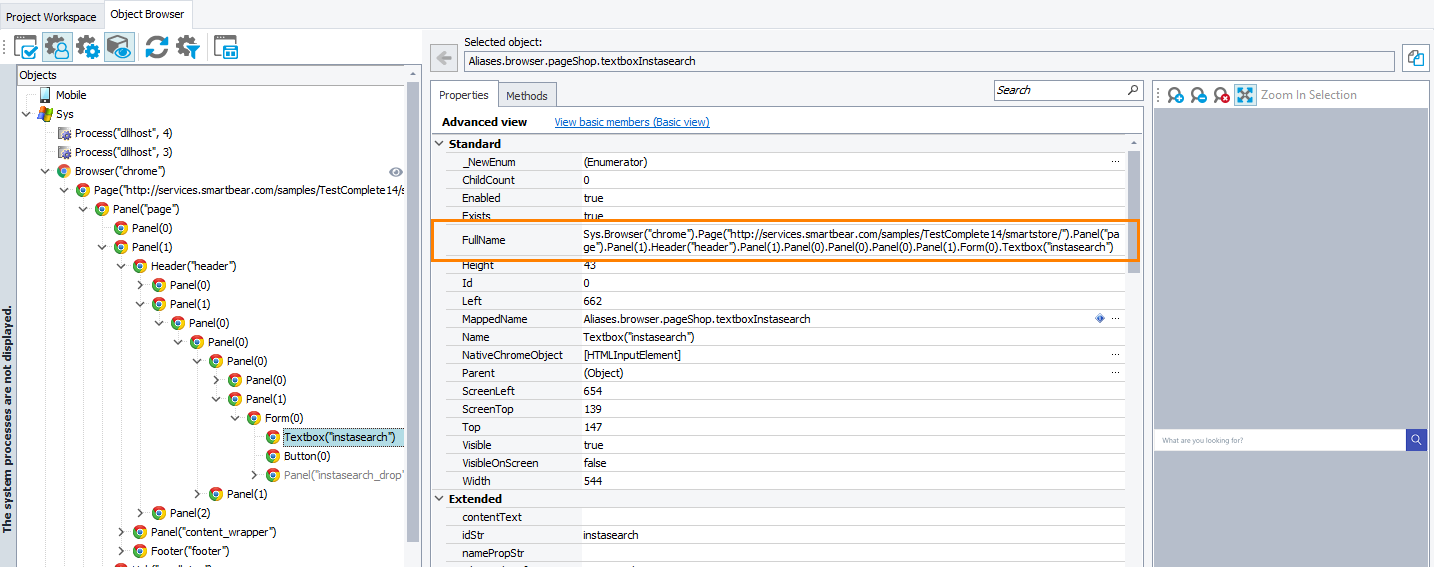 Addressing objects when Name Mapping is used and the project is configured to use identification properties to locate web objects Addressing objects by its FullName and the project is configured to use identification properties to locate web objects