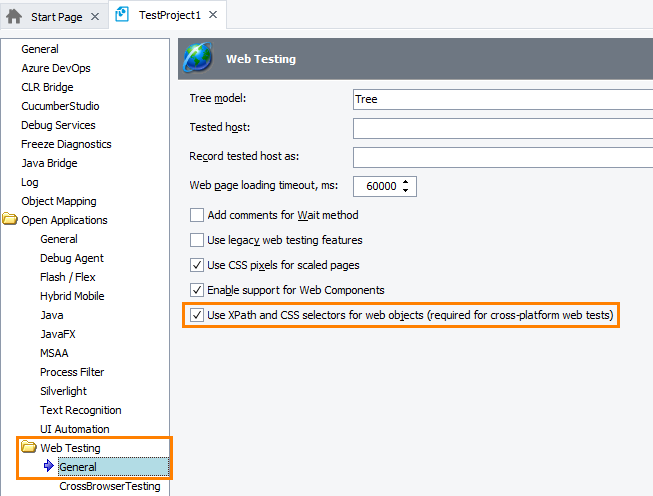 Configuring the project to map web objects by using CSS selectors or XPath expressions Configuring the project to map web object by using CSS selectors or XPath expressions