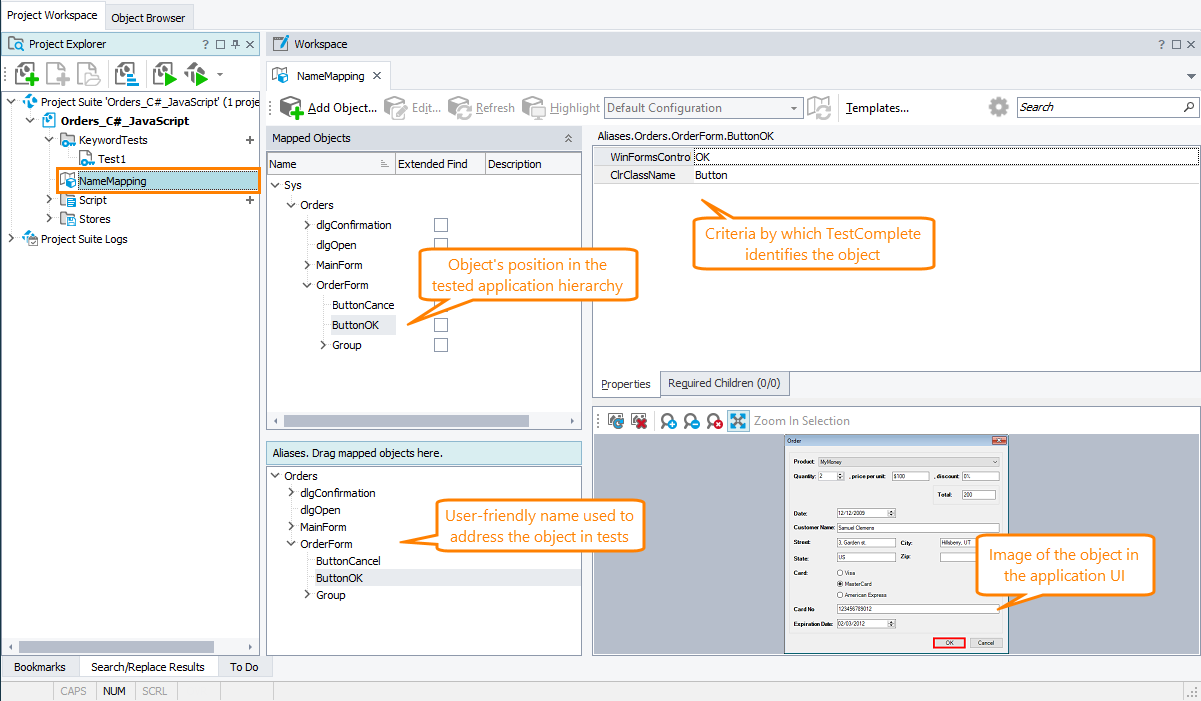 Mapped objects of a desktop application Mapped objects of a desktop application