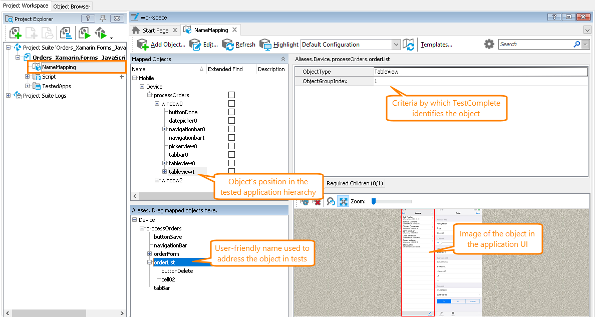 Mapped objects of a mobile application Mapped objects of a mobile application