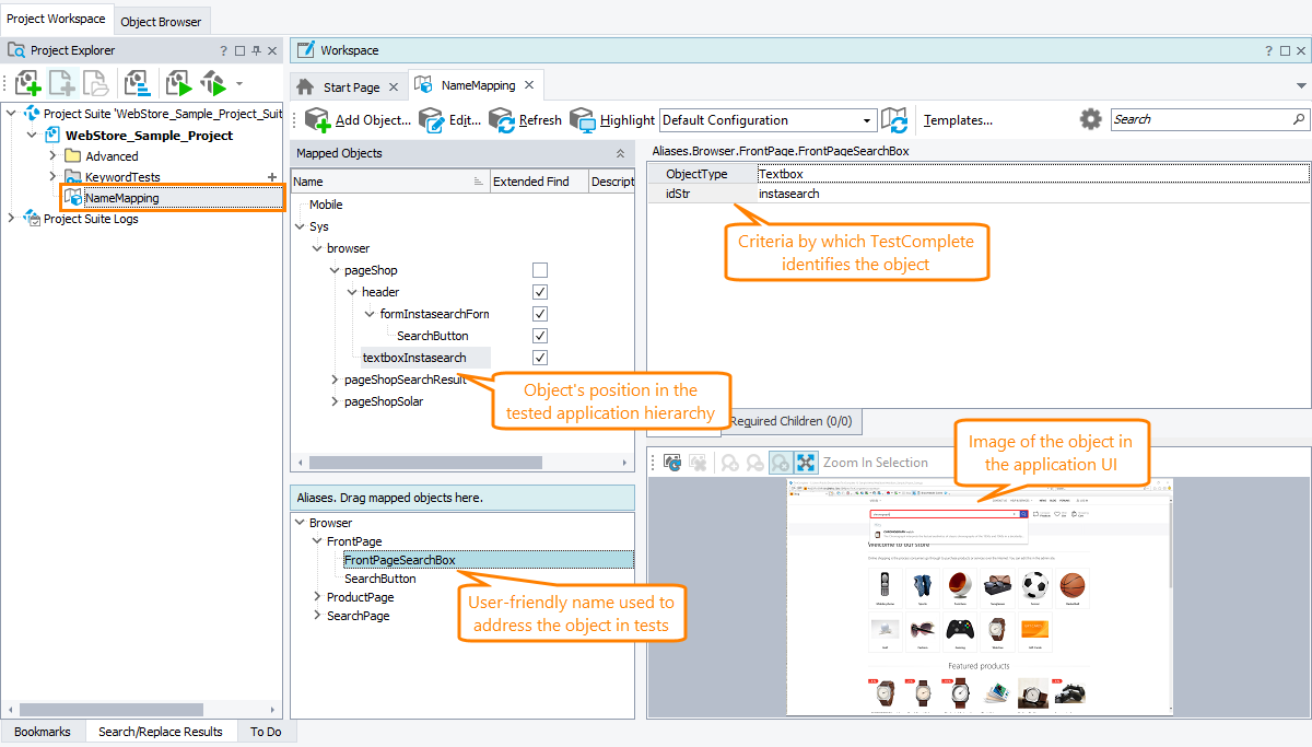 Mapped objects of a web application Mapped objects of a web application