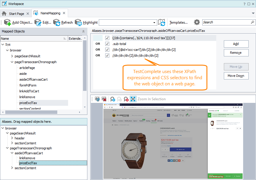 A web object recognized by its XPath expression and CSS selectors A web object recognized by its XPath expression and CSS selectors