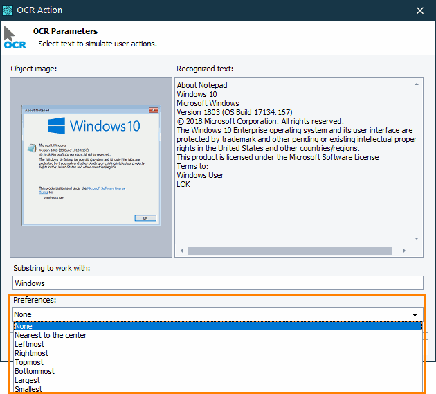 Select your search preference for an OCR action Select your search preference for an OCR action