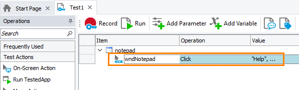 An OCR Action operation added to the test OCR Tutorial: The OCR Action operation added to the test