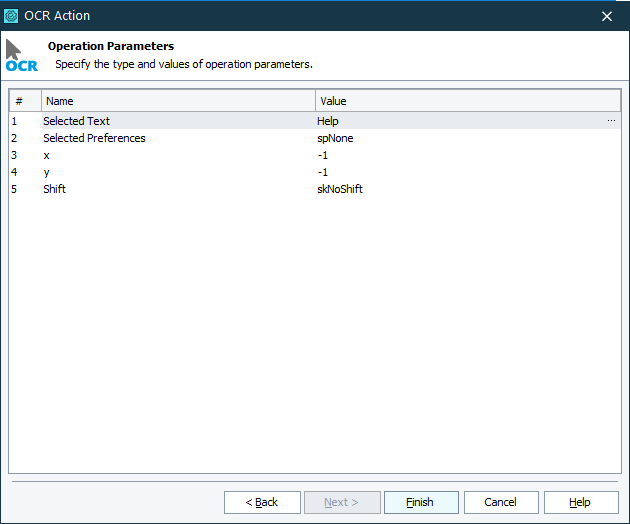 Operation parameters OCR Tutorial: Operation parameters