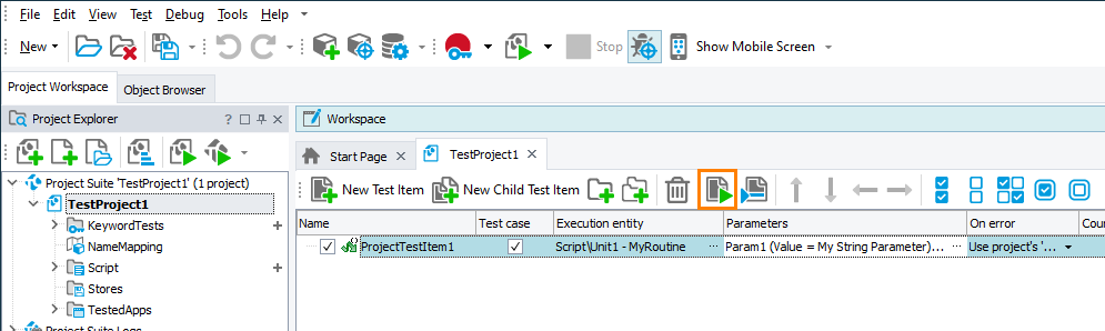 Run the parameterized test item Run the parameterized test item