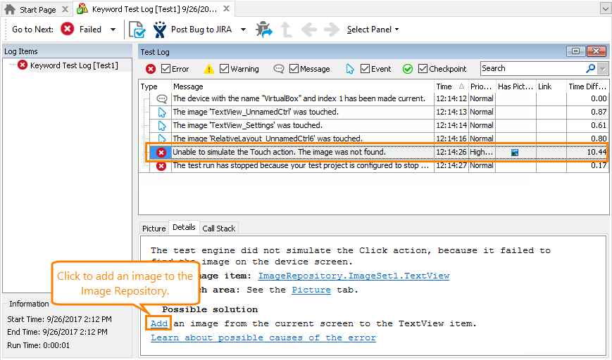 Adding image to the Image Repository from the test log Adding image to the Image Repository from the test log