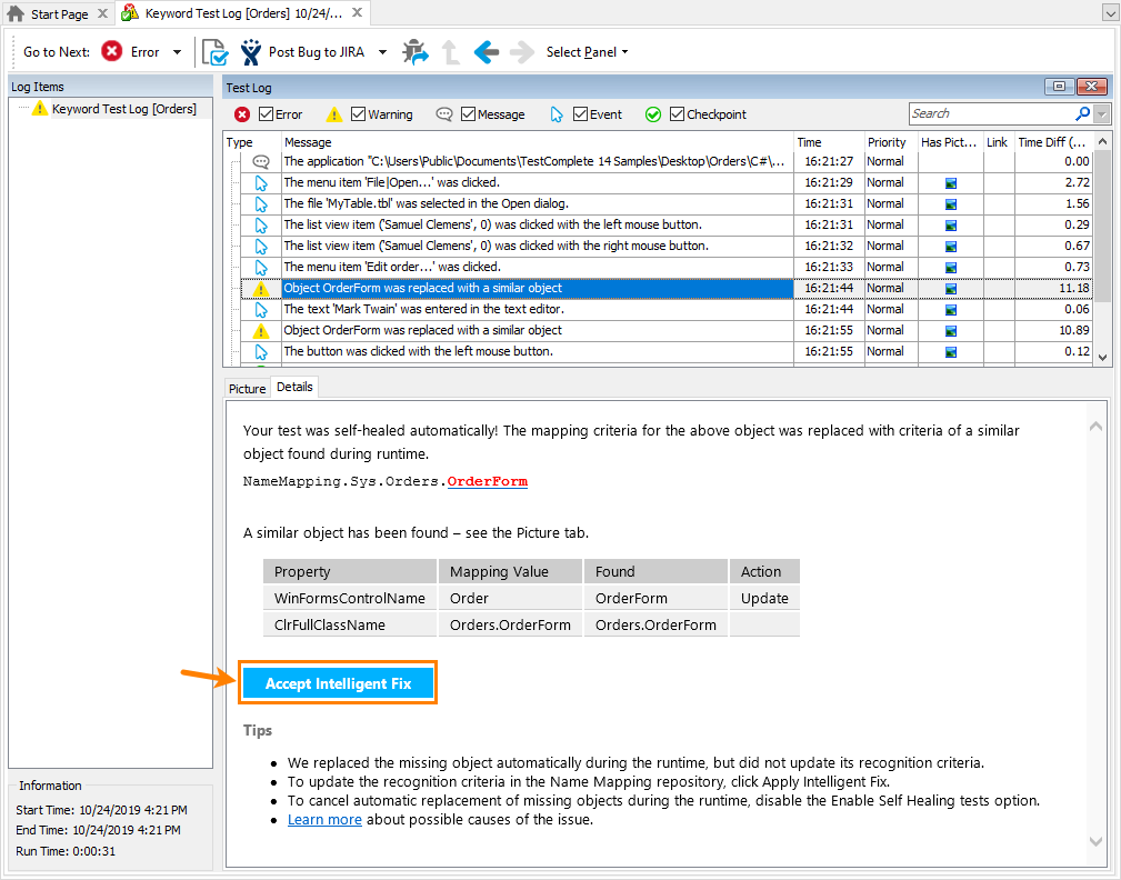 Click Apply Intelligent Fix to update recognition attributes Click Apply Intelligent Fix to update recognition attributes