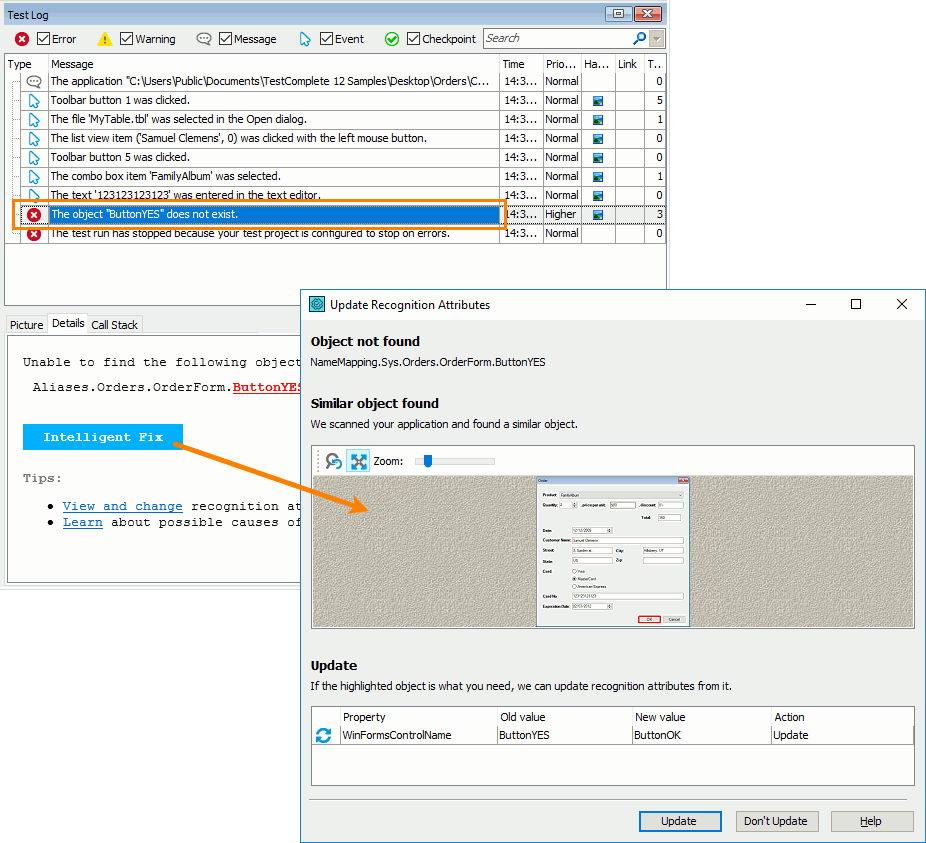 Call the Update Recognition Attributes dialog Call the Update Recognition Attributes dialog