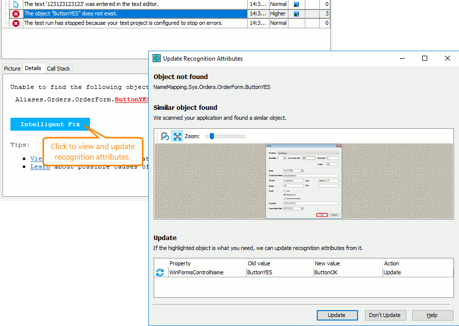 Click Intelligent Fix to view and update recognition attributes Click Intelligent Fix to view and update recognition attributes