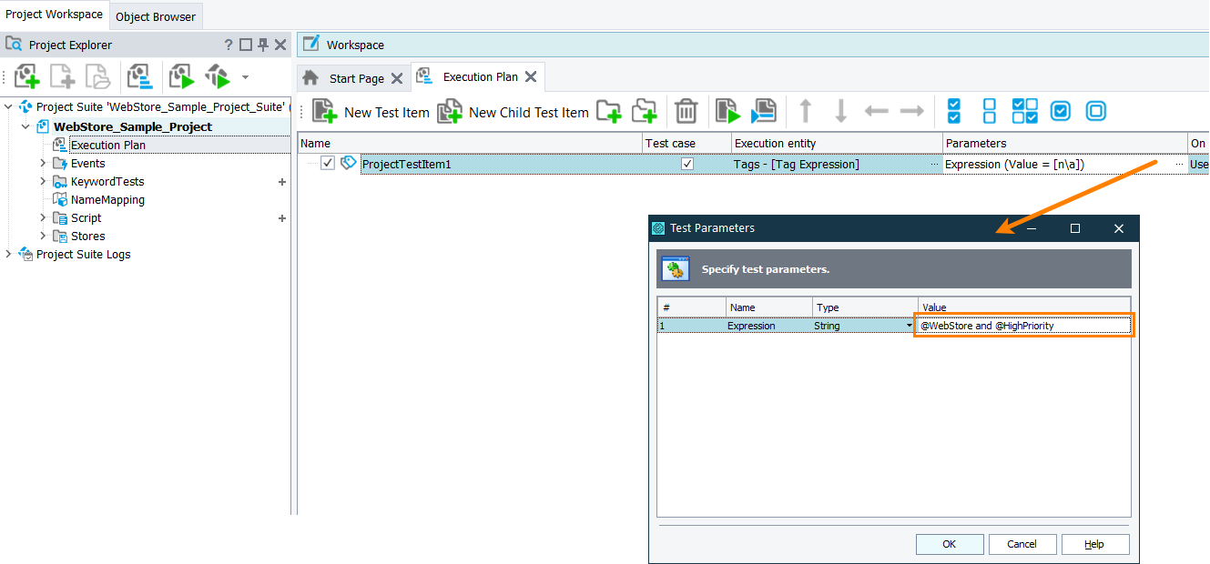 Specify a tag expression Specifying a tag expression