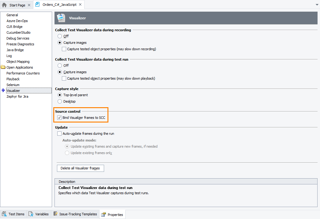Test Visualizer: Enabling the binding Test Visualizer frames to source control system Test Visualizer: Enabling the binding Test Visualizer frames to source control system