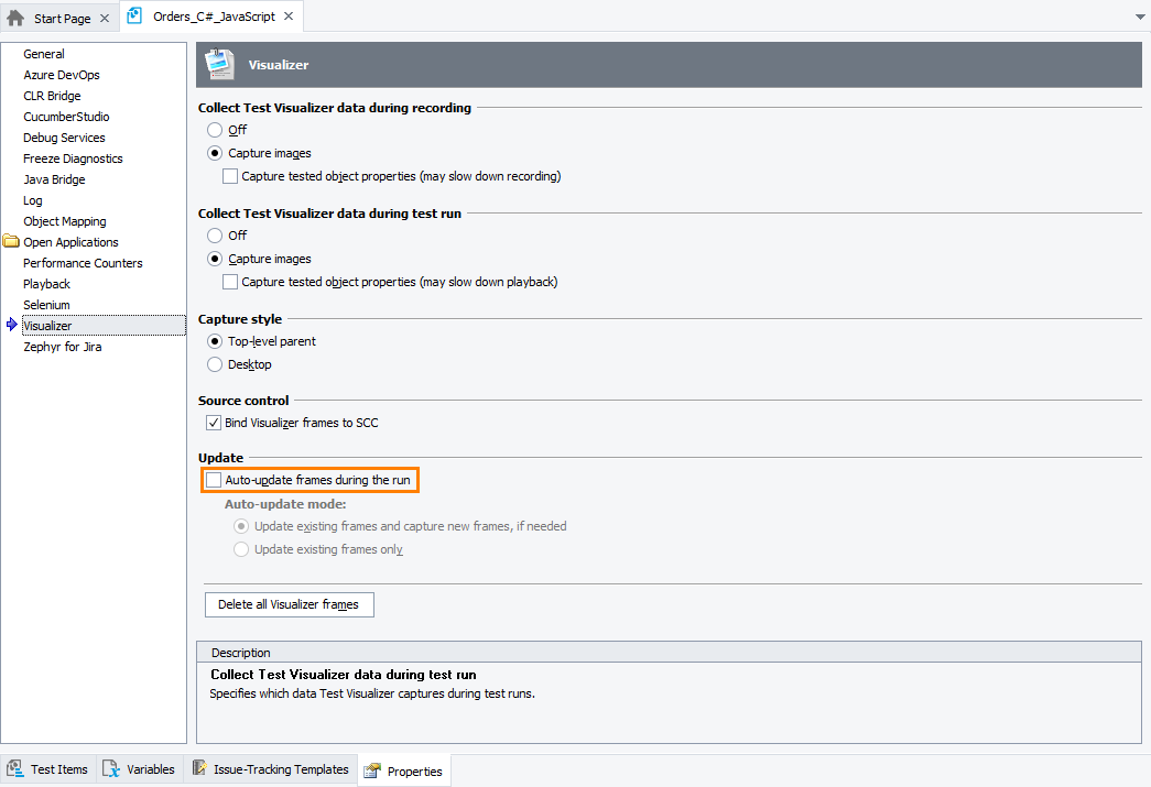 Configuring Visualizer not to update frames Configuring Visualizer not to update frames