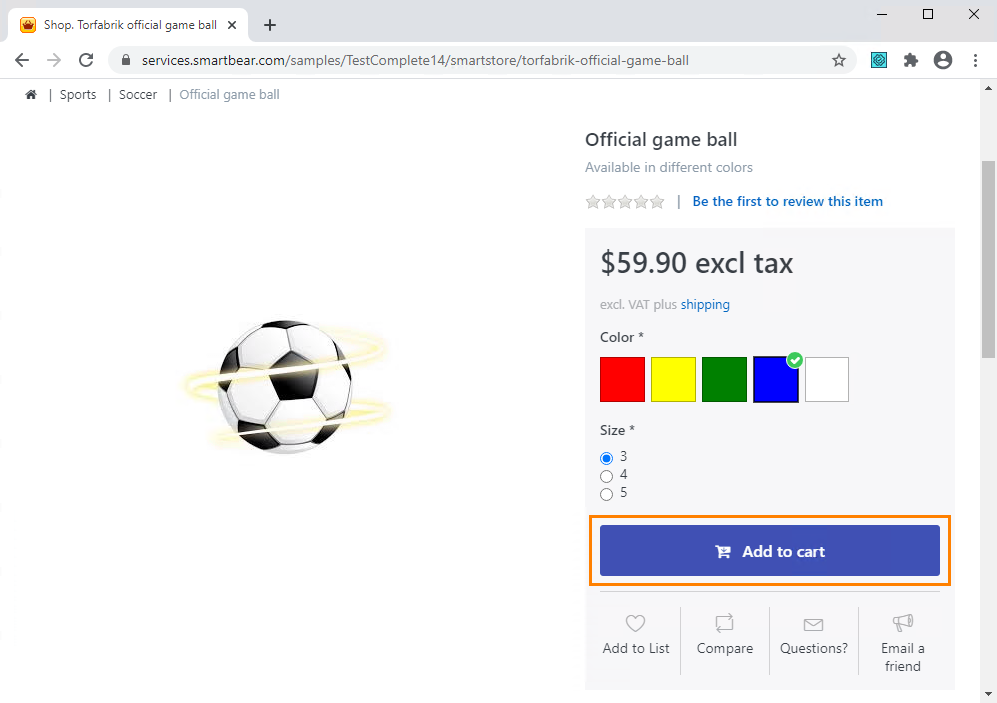 Click Add to cart Getting Started with TestComplete (Web): Click Add to cart