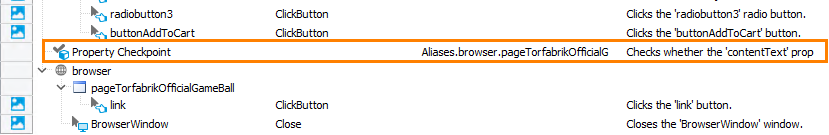 The Property checkpoint Getting Started with TestComplete (Web): The Property checkpoint