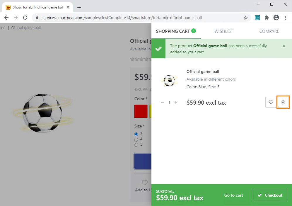 Clear Shopping Cart Getting Started with TestComplete (Web): Clear the Shopping Cart