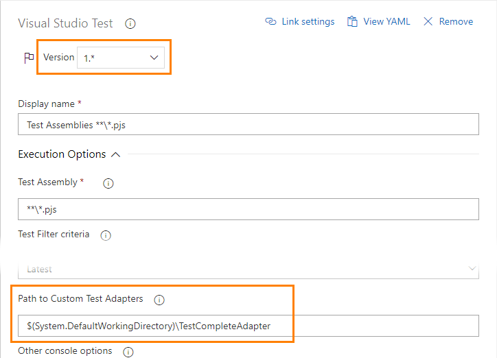 Configuring the Visual Studio Test task to use the TestComplete test adapter TestComplete integration with Azure DevOps: Configuring a Visual Studio Test task to use TestComplete test adapter