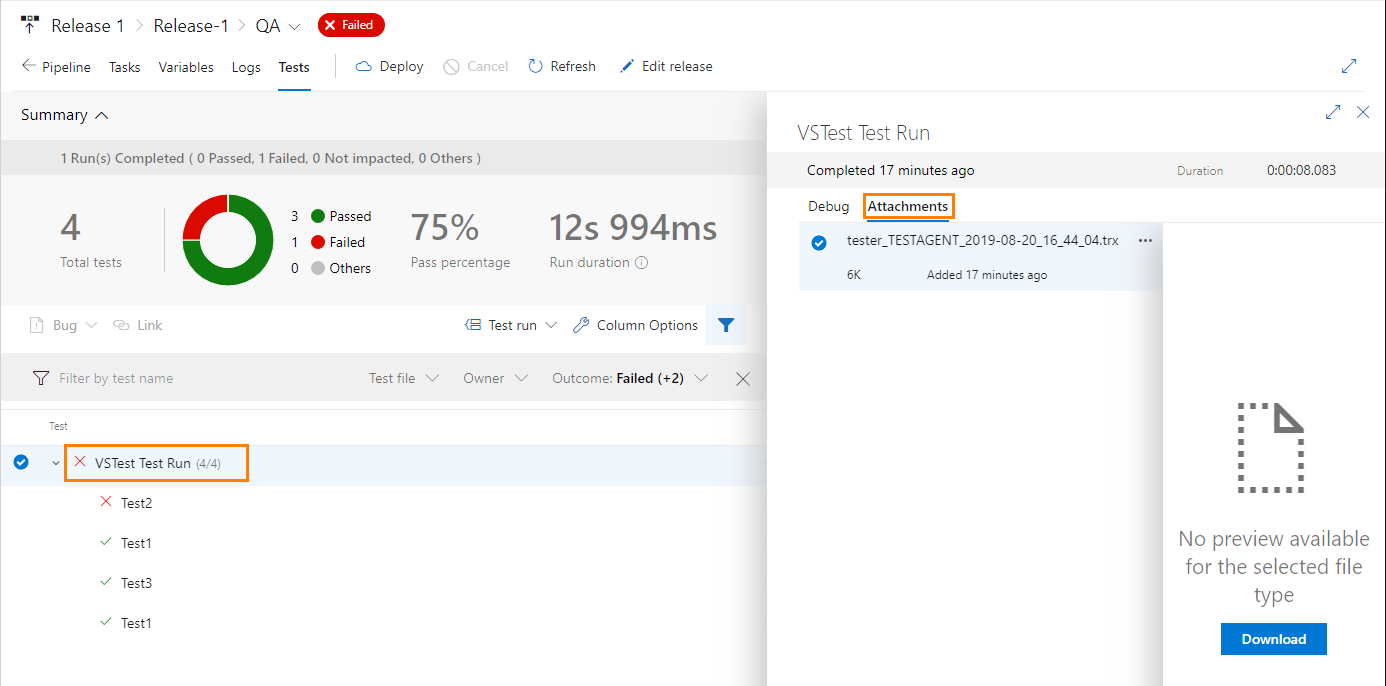 Test run results TestComplete integration with Azure DevOps: Test run results