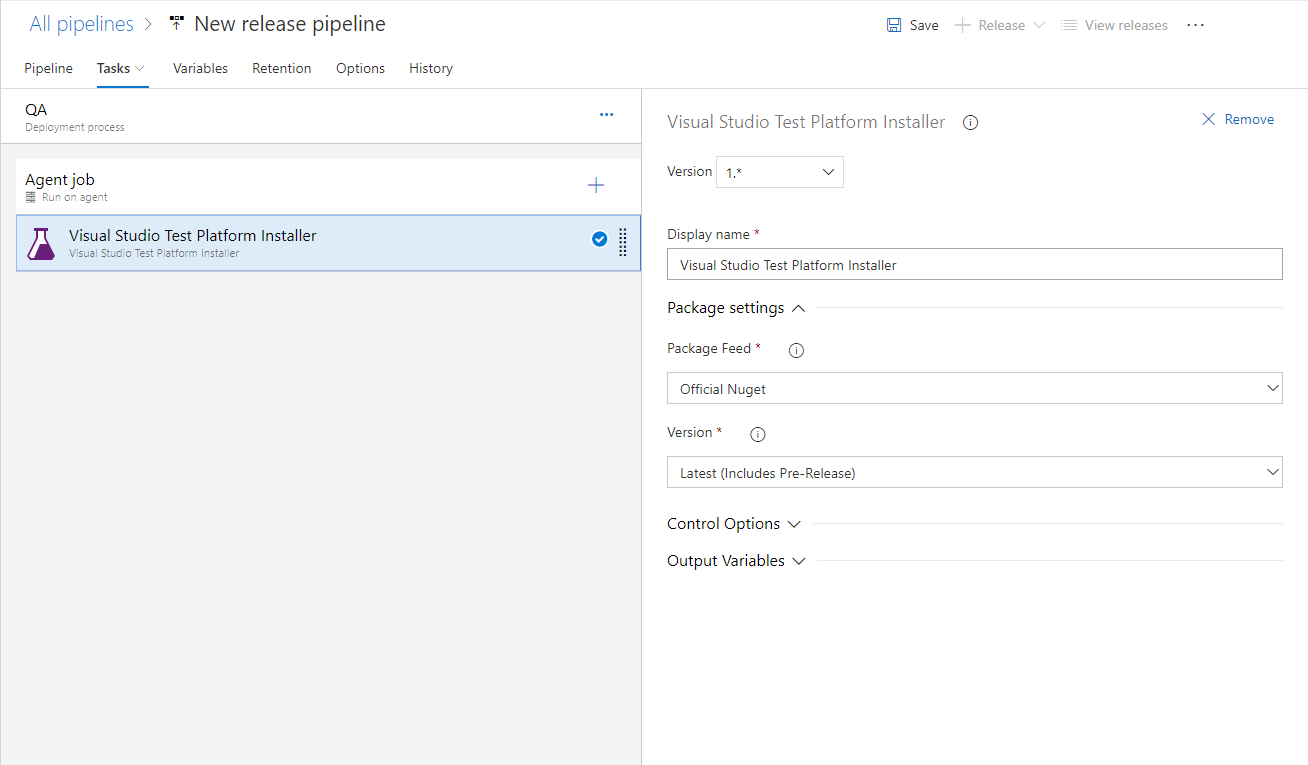 Adding the Install Visual Studio Test Platform task TestComplete integration with Azure DevOps: Adding the Install Visual Studio Test Platform task