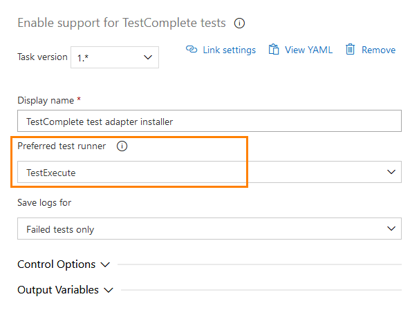 Selecting a preferred test runner TestComplete integration with Azure DevOps: Selecting a preferred test runner