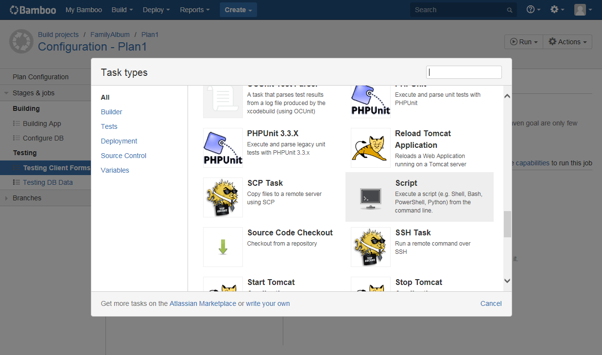 Running TestComplete tests from Bamboo: Adding a Script task to the job Running TestComplete tests from Bamboo: Adding a Script task to the job
