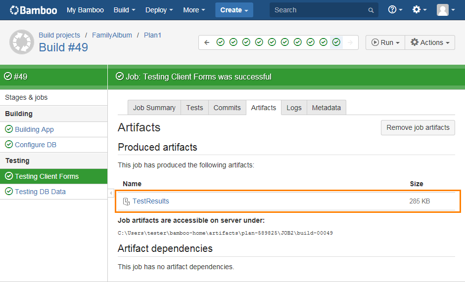 Running TestComplete tests from Bamboo: Viewing test results Running TestComplete tests from Bamboo: Viewing test results