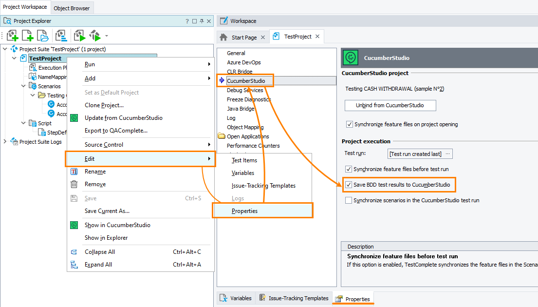 The 'Save BDD test results to CucumberStudio' setting The 'Save BDD test results to CucumberStudio' setting